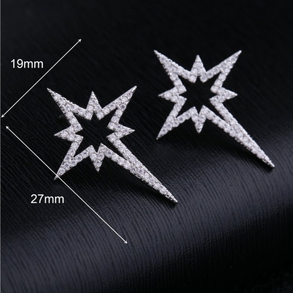 NEW 925 Sterling Silver Pave Diamond Star Earrings - Picture 5 of 5